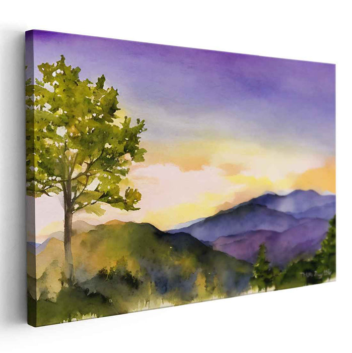 Gilded Waterscapes: Watercolor Landscape with Golden Sky Canvas Art
