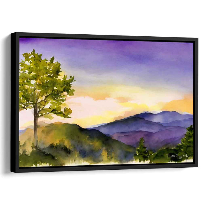 Gilded Waterscapes: Watercolor Landscape with Golden Sky Canvas Art