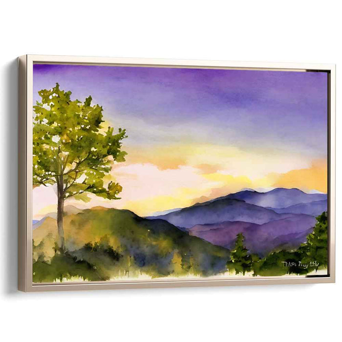 Gilded Waterscapes: Watercolor Landscape with Golden Sky Canvas Art