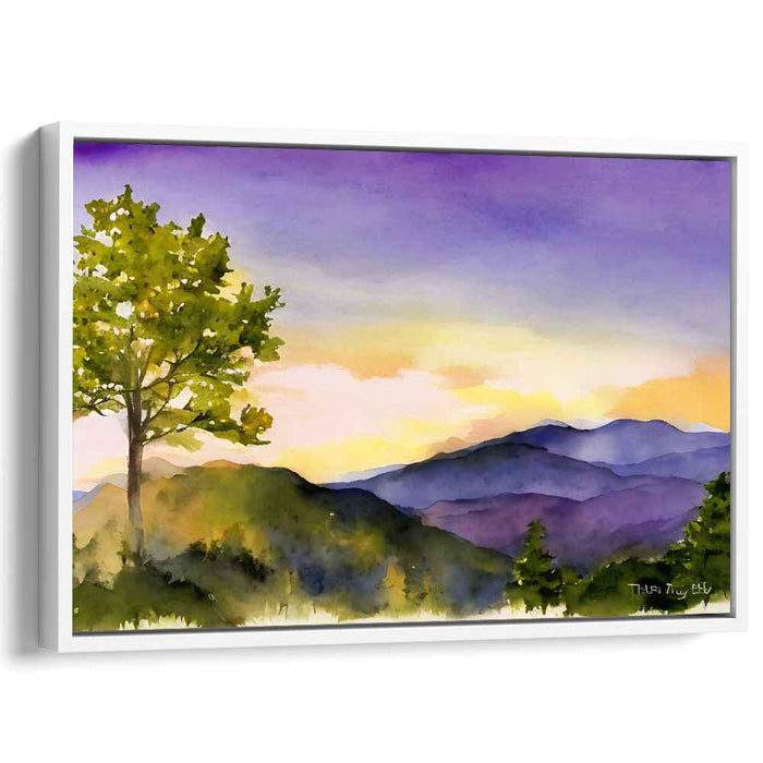 Gilded Waterscapes: Watercolor Landscape with Golden Sky Canvas Art