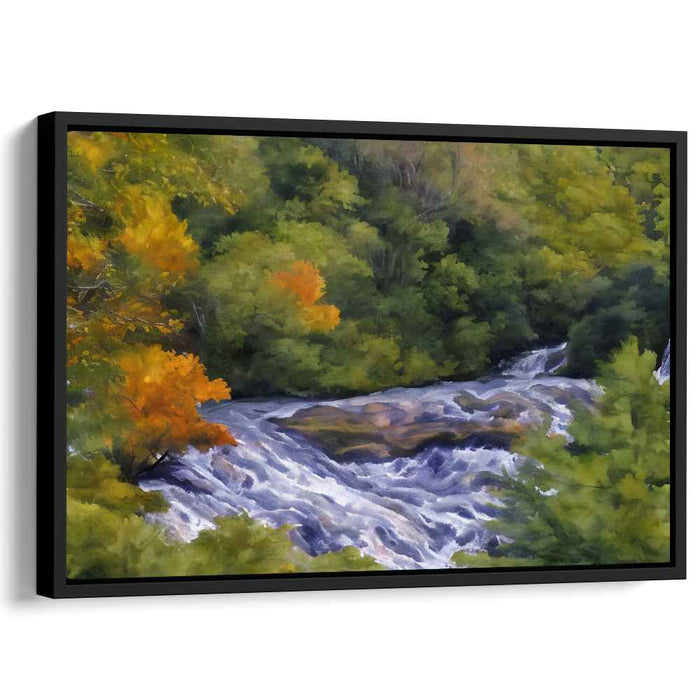 Cascade of Copper Leaves: Autumn Forest Waterfall Canvas Art Print