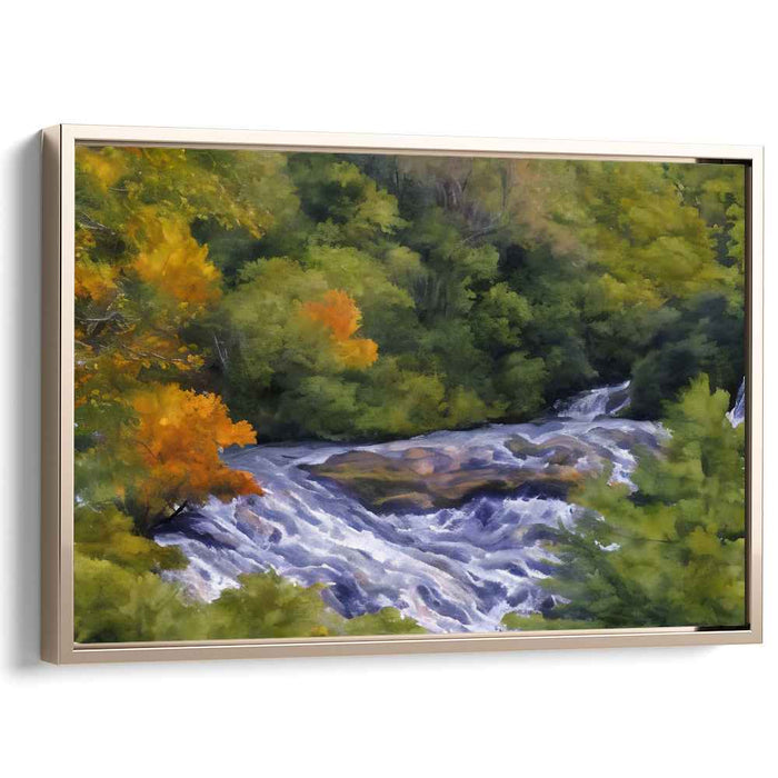 Cascade of Copper Leaves: Autumn Forest Waterfall Canvas Art Print