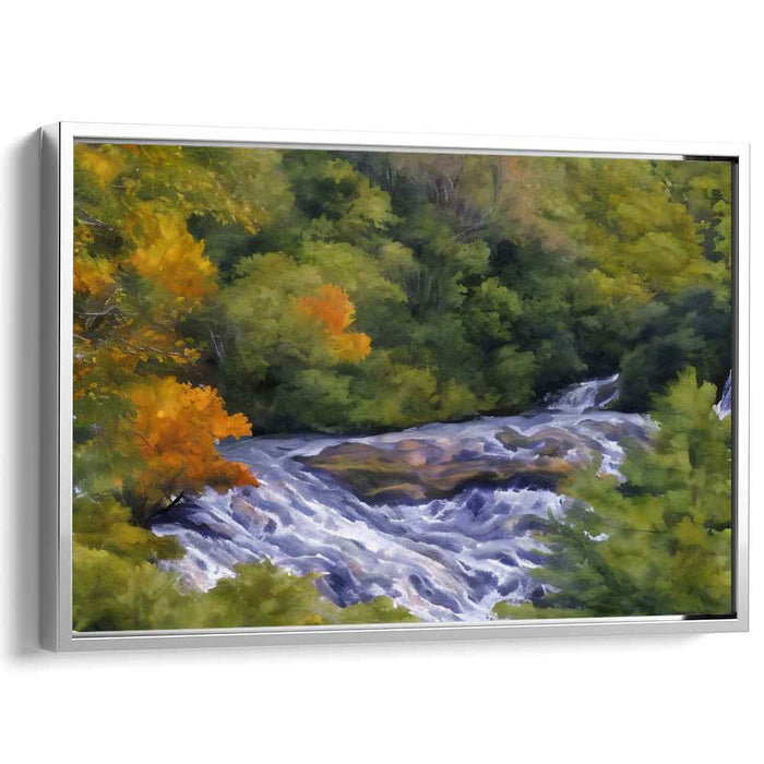 Cascade of Copper Leaves: Autumn Forest Waterfall Canvas Art Print