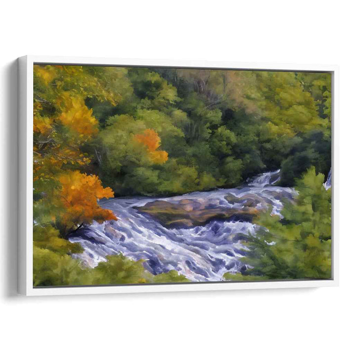 Cascade of Copper Leaves: Autumn Forest Waterfall Canvas Art Print