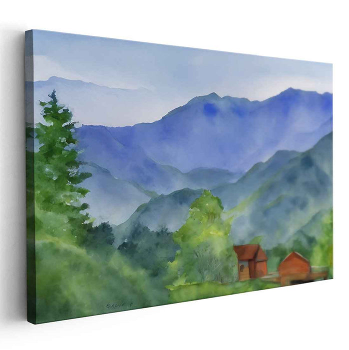 Color Cascade Serenity: Serene Watercolor Landscape Canvas Art