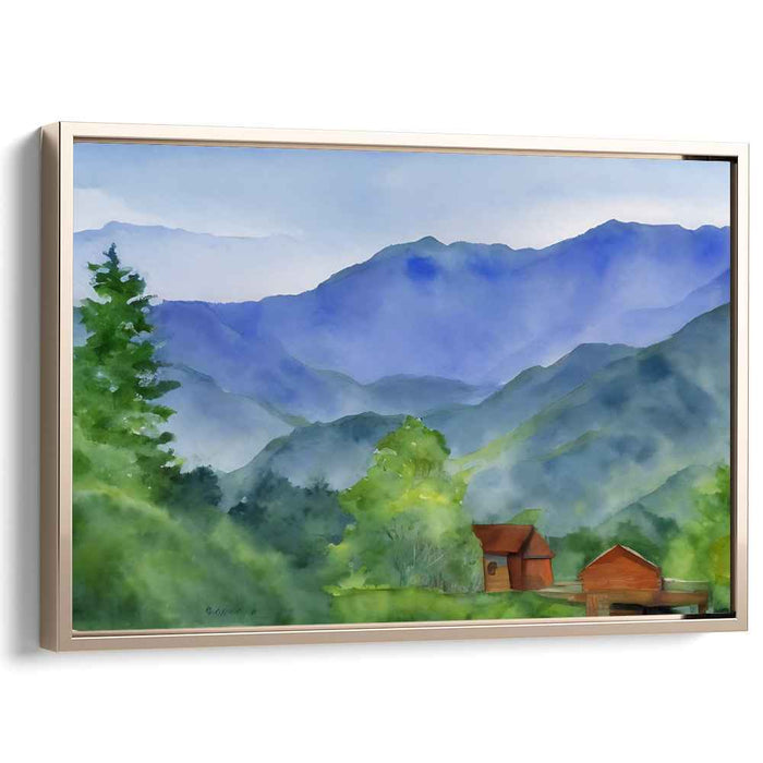 Color Cascade Serenity: Serene Watercolor Landscape Canvas Art