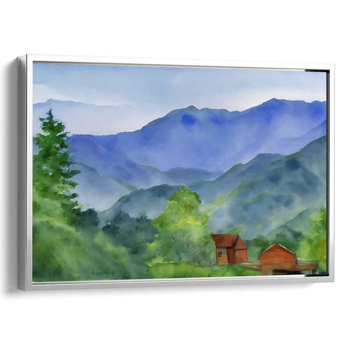 Color Cascade Serenity: Serene Watercolor Landscape Canvas Art