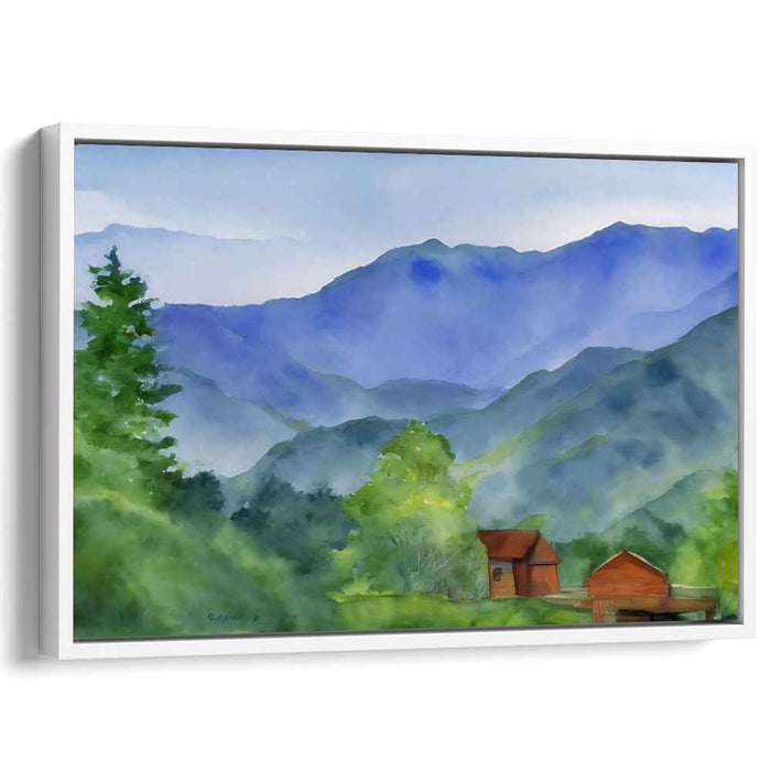 Color Cascade Serenity: Serene Watercolor Landscape Canvas Art