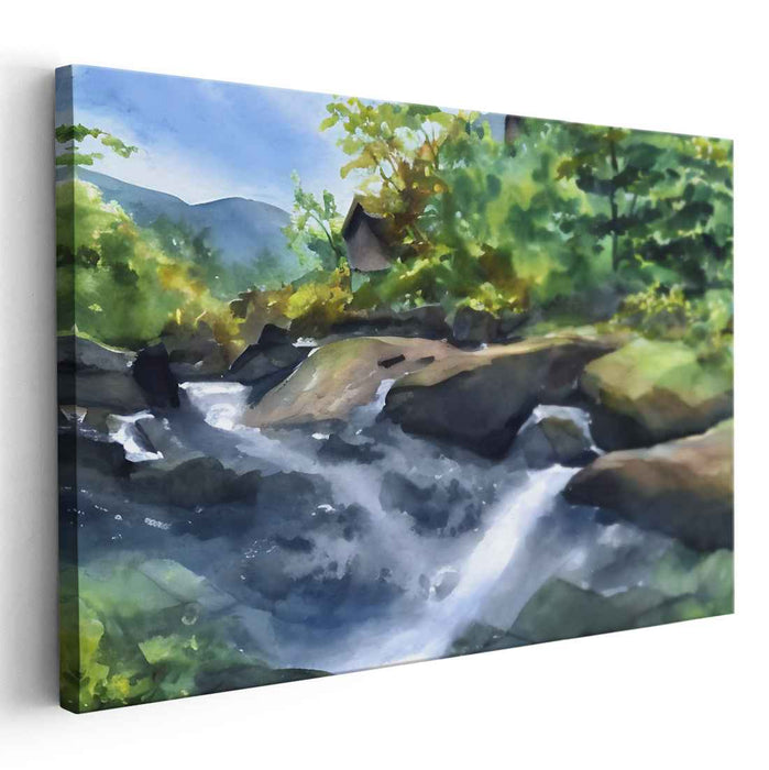 Aqueous Illusions: Luminous Watercolor Landscape Canvas Art