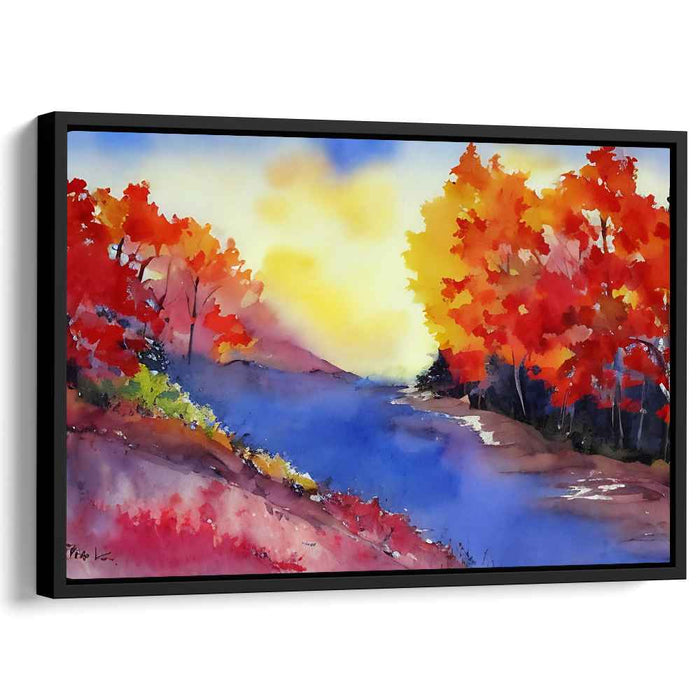 Autumn Aurora: Vibrant Fall Landscape Watercolor Canvas Art Print