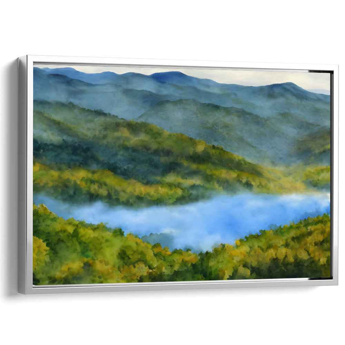 Morning Mist: Serene Mountain Landscape Canvas Art Print