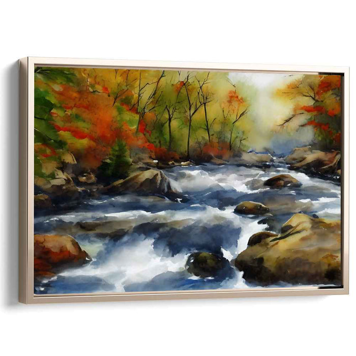 Enchanted Moss Melodies: Flowing River in Vibrant Forest Canvas Art Print