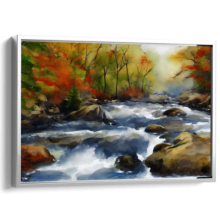 Enchanted Moss Melodies: Flowing River in Vibrant Forest Canvas Art Print