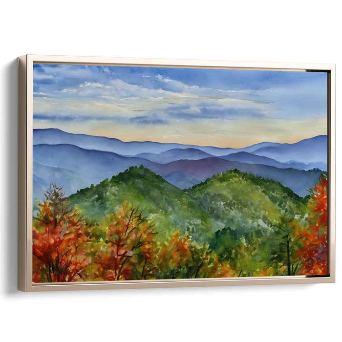Ink Blot Mountain Majesty: Watercolor Mountain Vista Canvas Art
