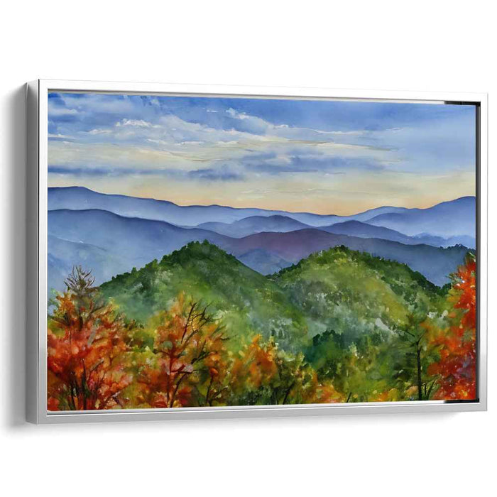 Ink Blot Mountain Majesty: Watercolor Mountain Vista Canvas Art