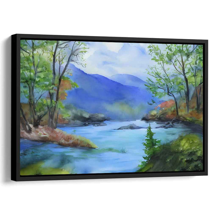 Tranquil Oasis: Idyllic Landscape Watercolor Canvas Art