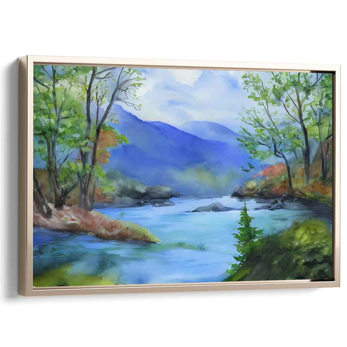 Tranquil Oasis: Idyllic Landscape Watercolor Canvas Art