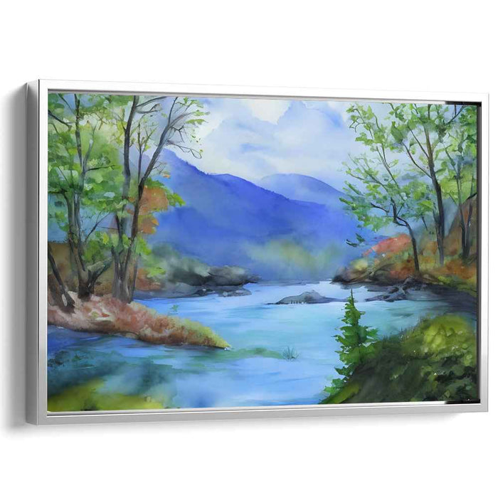 Tranquil Oasis: Idyllic Landscape Watercolor Canvas Art