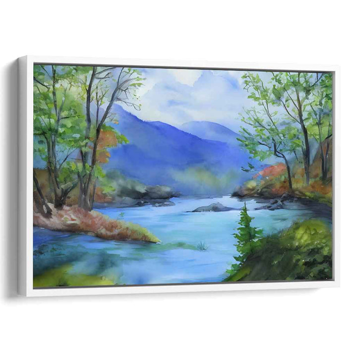 Tranquil Oasis: Idyllic Landscape Watercolor Canvas Art