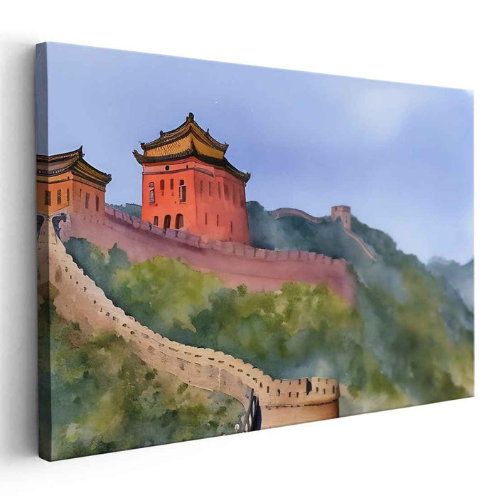 Ink Splashed Ancient Majesty: Watercolor Great Wall of China Canvas Art Print