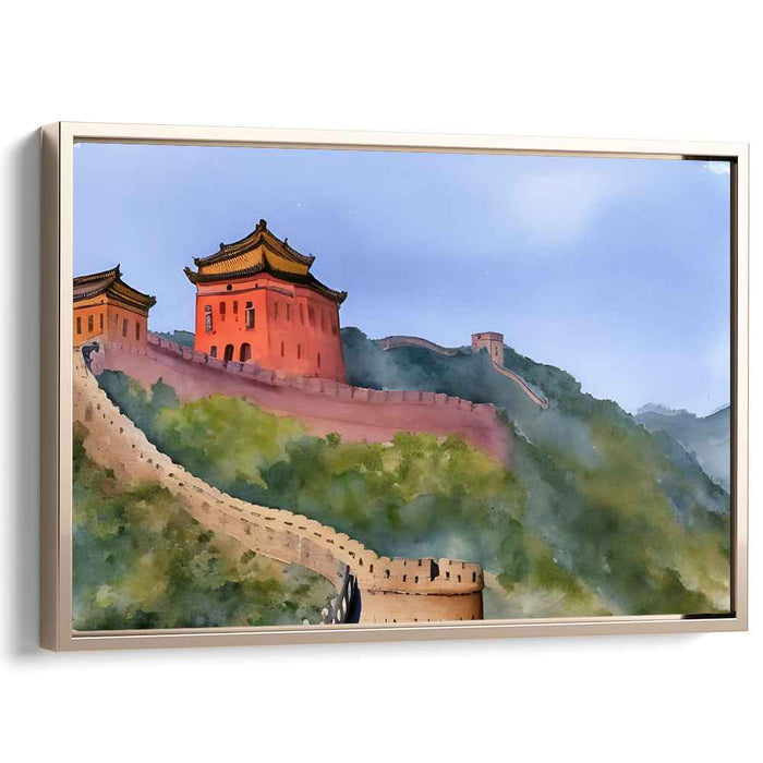 Ink Splashed Ancient Majesty: Watercolor Great Wall of China Canvas Art Print