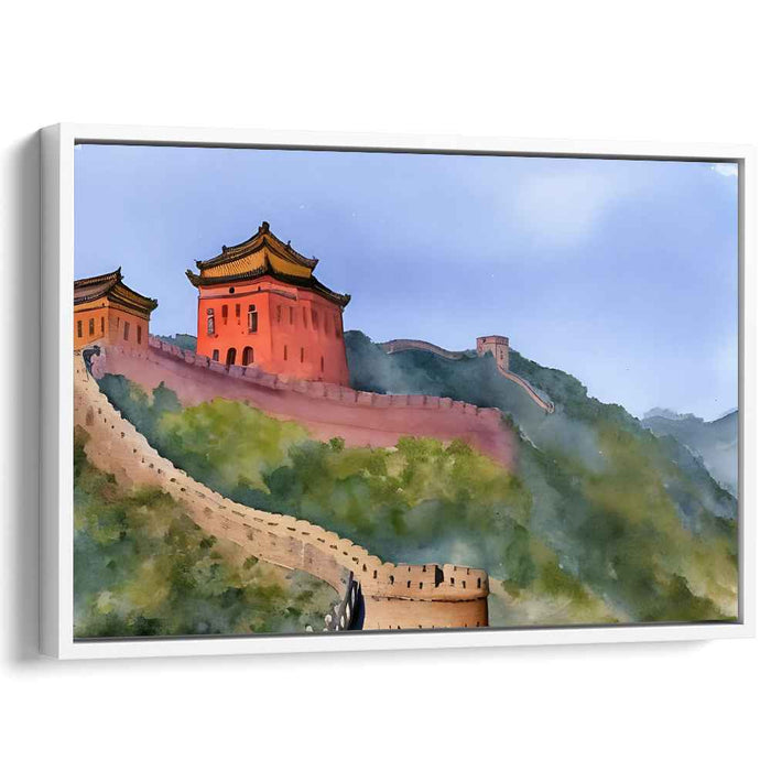 Ink Splashed Ancient Majesty: Watercolor Great Wall of China Canvas Art Print