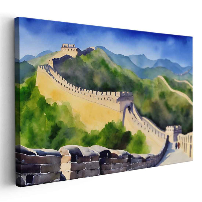 Ancient Sentinel Stretching Skies: The Great Wall of China Landscape Canvas Art Print