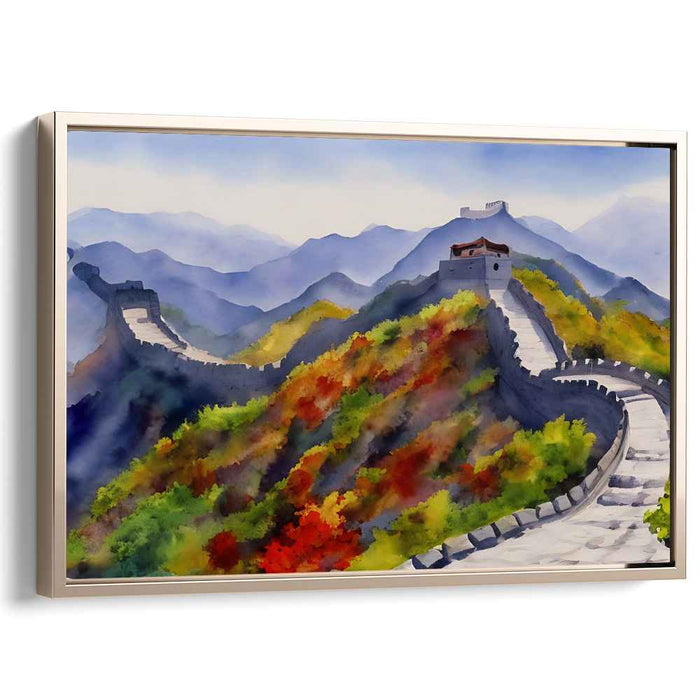 Majestic Wall: Serene Watercolor Landscape of the Great Wall of China