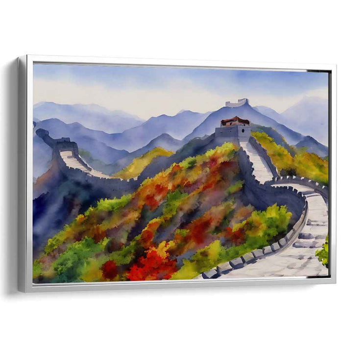 Majestic Wall: Serene Watercolor Landscape of the Great Wall of China