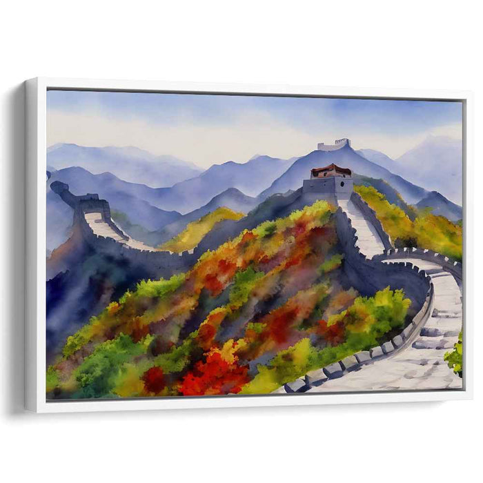 Majestic Wall: Serene Watercolor Landscape of the Great Wall of China