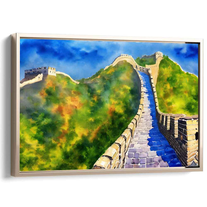 Misty Mountains Echo Adventure: Watercolor Panorama of the Great Wall of China