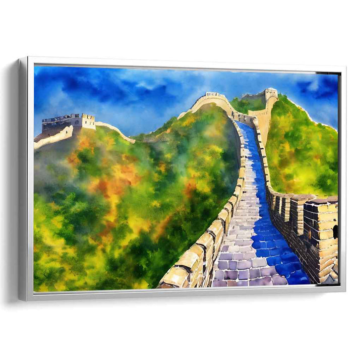 Misty Mountains Echo Adventure: Watercolor Panorama of the Great Wall of China
