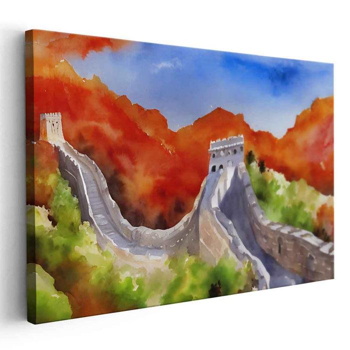 Misty Echoes of Dynasty: Watercolor Great Wall of China Landscape