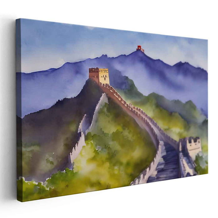Wall of Brushstrokes: Impressionist Watercolor of the Great Wall of China