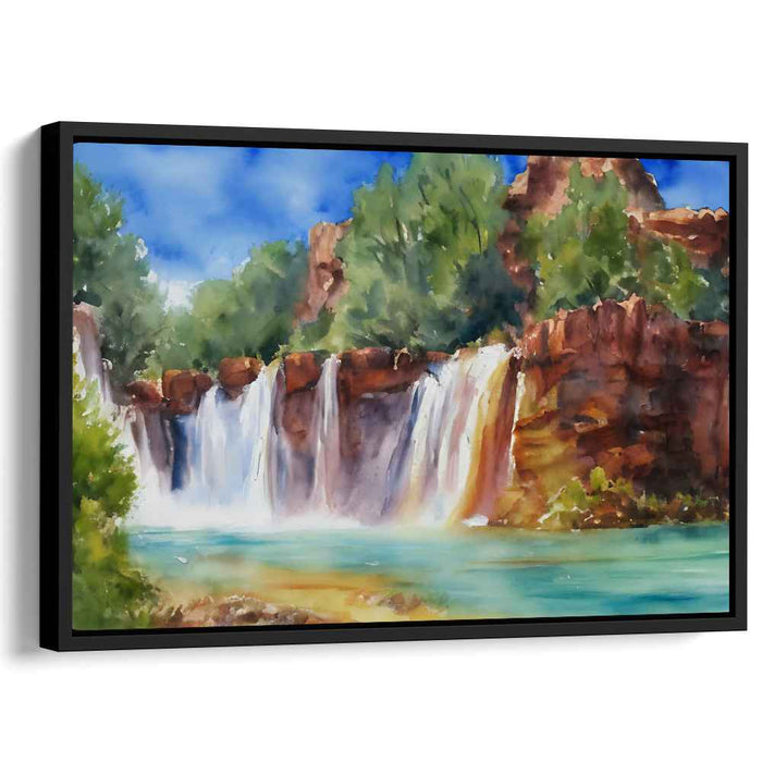 Cascade Serenade: Watercolor Landscape of a Majestic Waterfall