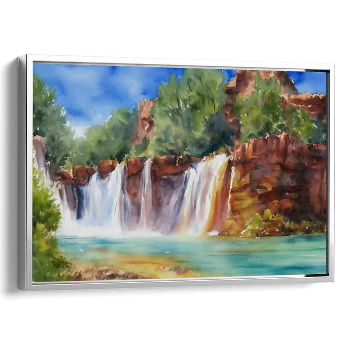 Cascade Serenade: Watercolor Landscape of a Majestic Waterfall