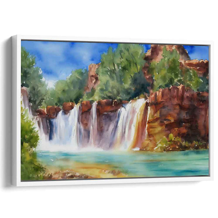 Cascade Serenade: Watercolor Landscape of a Majestic Waterfall