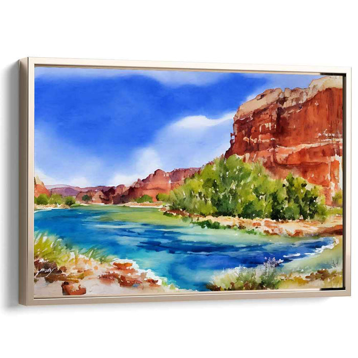Crimson Canyon Symphony: Majestic Red Rock Landscape Watercolor Painting