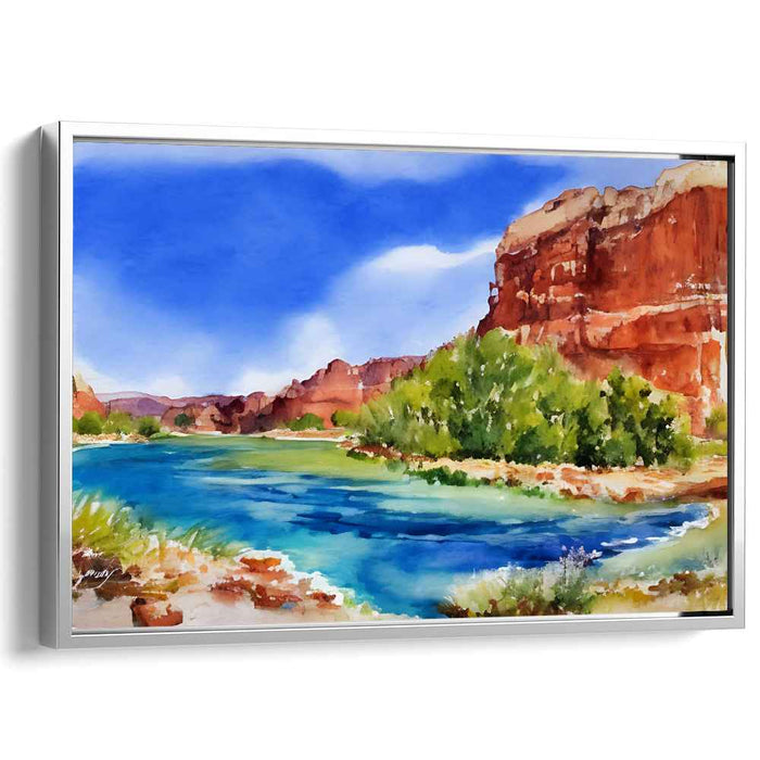 Crimson Canyon Symphony: Majestic Red Rock Landscape Watercolor Painting