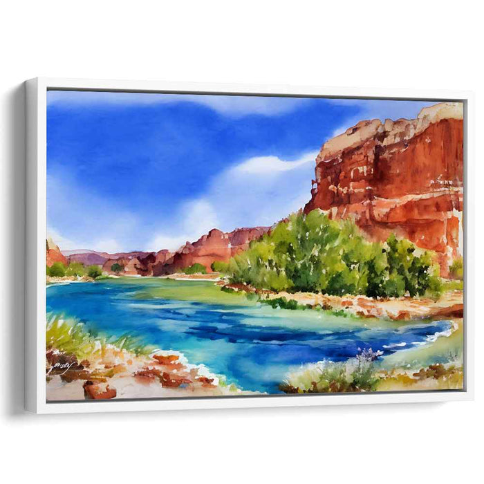 Crimson Canyon Symphony: Majestic Red Rock Landscape Watercolor Painting