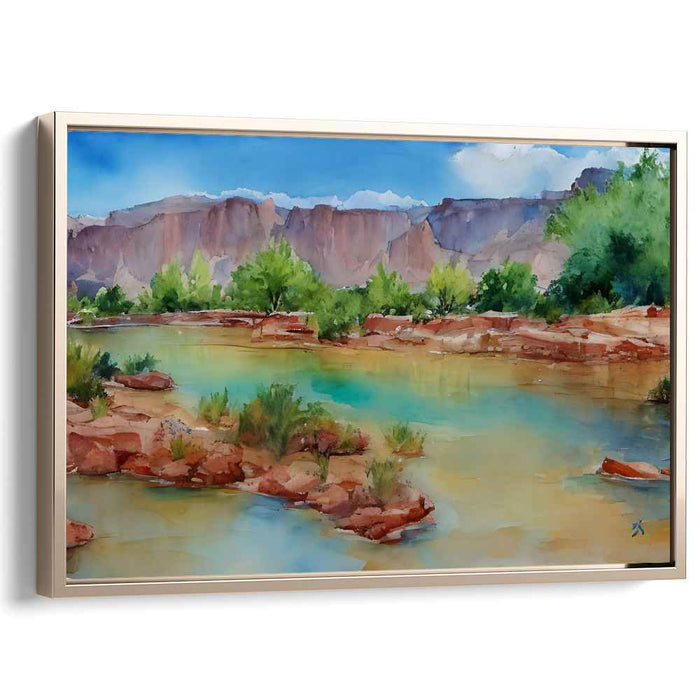 Cliff Mirage: Watercolor Landscape of Majestic Cliffs and Tranquil Waters