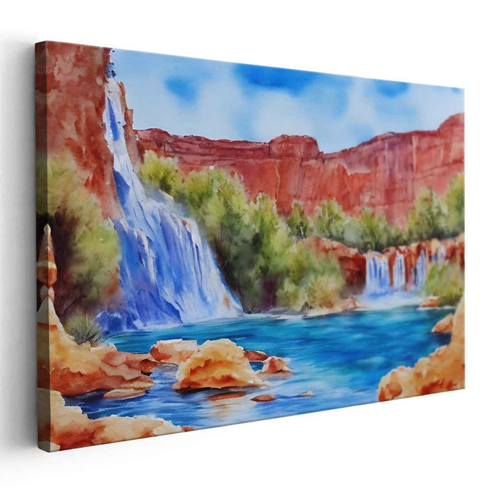 Cascade and Stone: Realistic Waterfall and Cliff Landscape Canvas Art