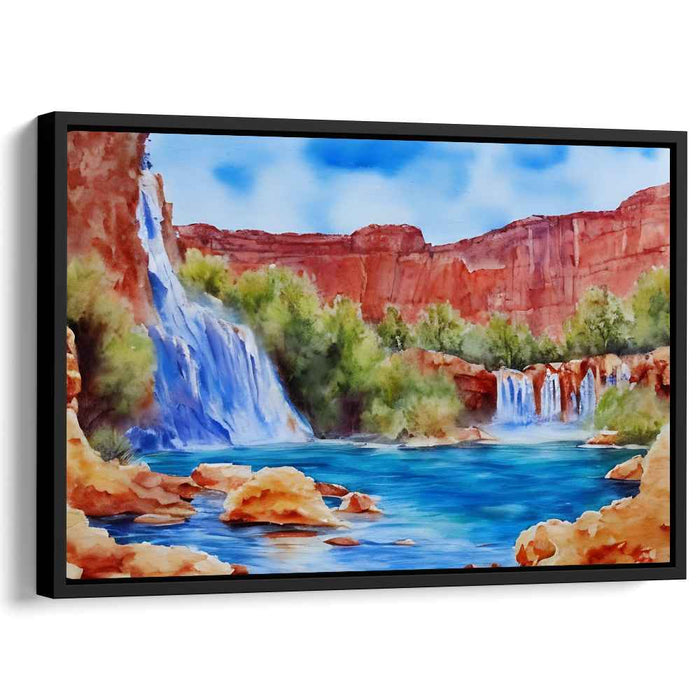 Cascade and Stone: Realistic Waterfall and Cliff Landscape Canvas Art