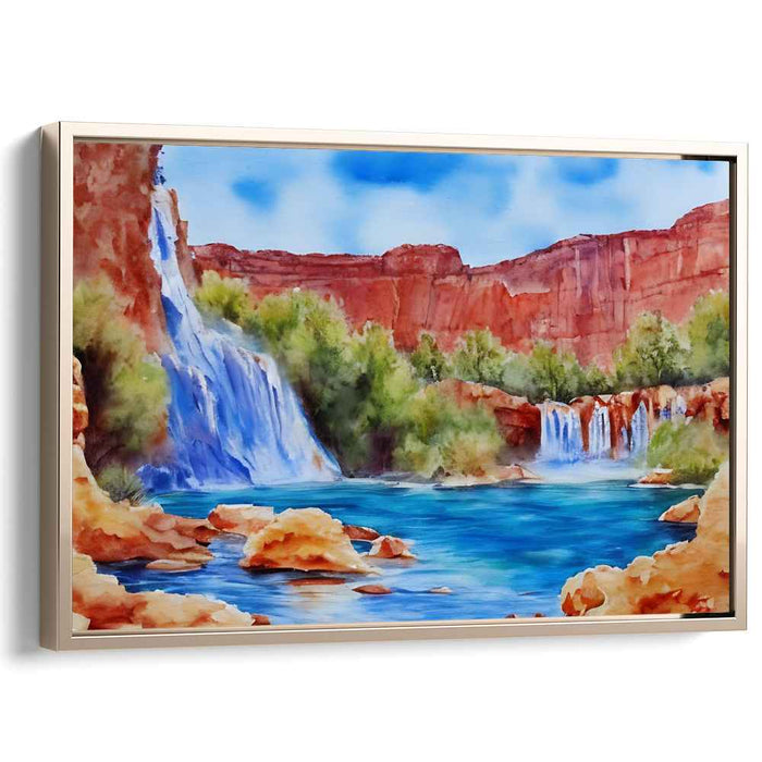 Cascade and Stone: Realistic Waterfall and Cliff Landscape Canvas Art