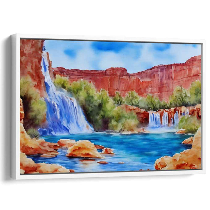Cascade and Stone: Realistic Waterfall and Cliff Landscape Canvas Art