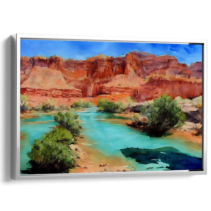 Serene Canyon River: Watercolor Landscape of Majestic Wilderness