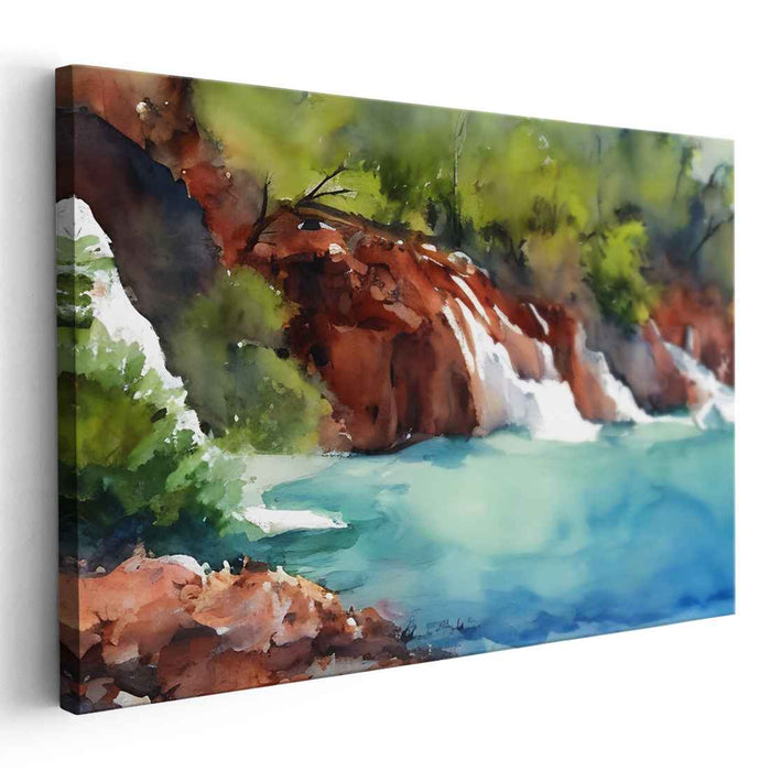 Enchantment Spray Forest: Impressionist Waterfall in Lush Forest Canvas Art Print