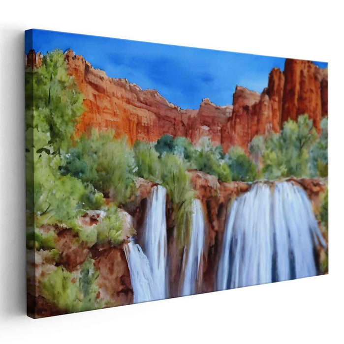 Flowing Mirage Dreamscape: Realistic Landscape Waterfall Canvas Art Print