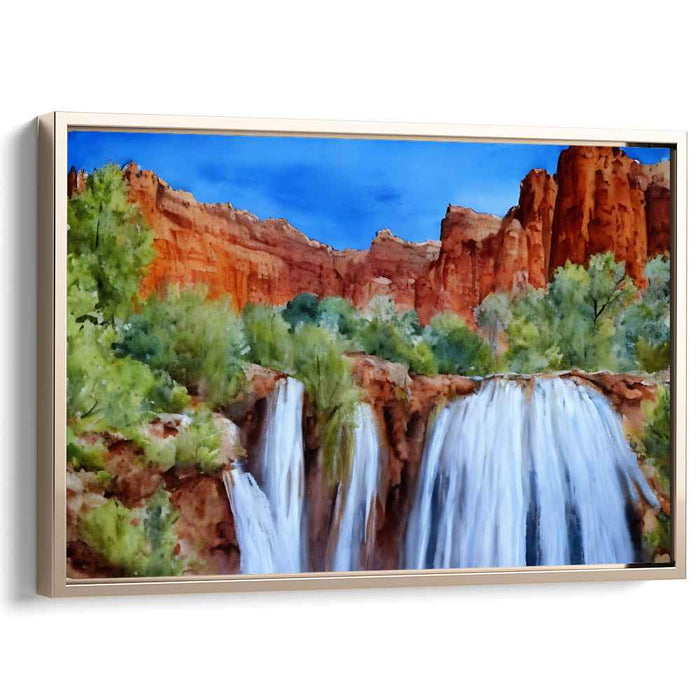 Flowing Mirage Dreamscape: Realistic Landscape Waterfall Canvas Art Print