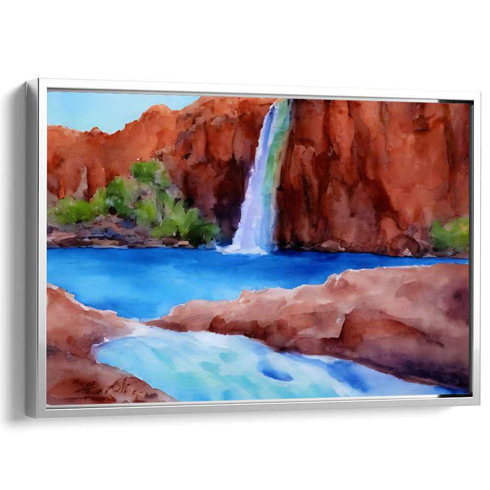 Cascading Canyon Serenity: Waterfall in Rugged Canyon Canvas Art Print